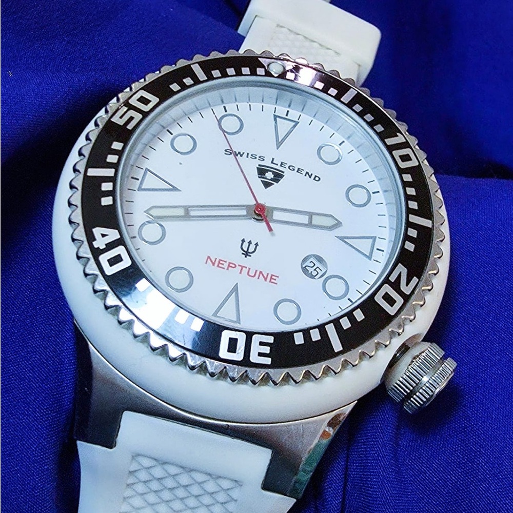 Stylish Swiss Legend Neptune All White Divers Mens Watch